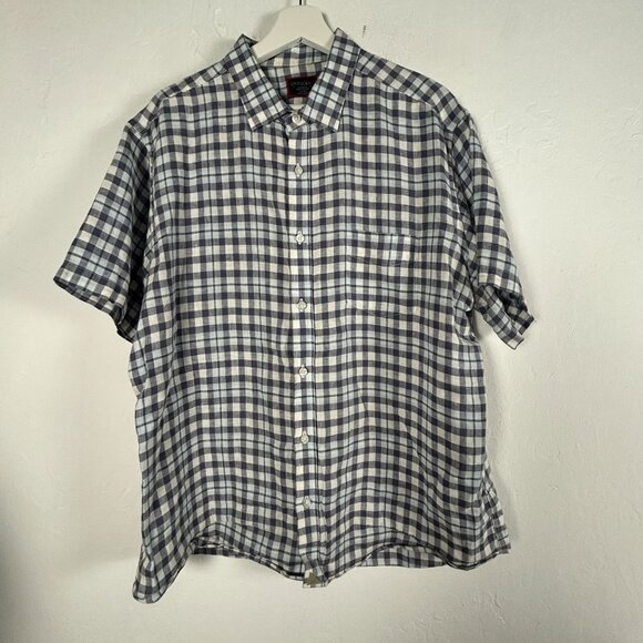 Untuckit Mens Wrinkle-Resistant Gingham Short Sleeve Linen Shirt XL Blue NWOT - Picture 1 of 8